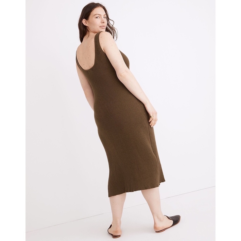 Nwt Madewell Olive Green Ribbed Sweater Tank Midi Dress